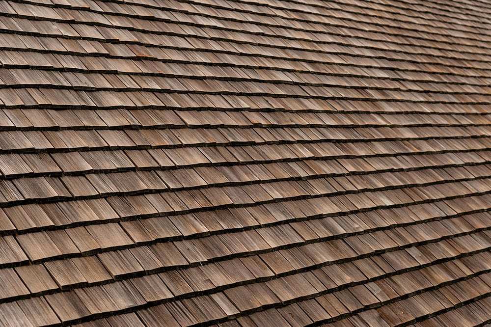 Close up of wood shingles on roof