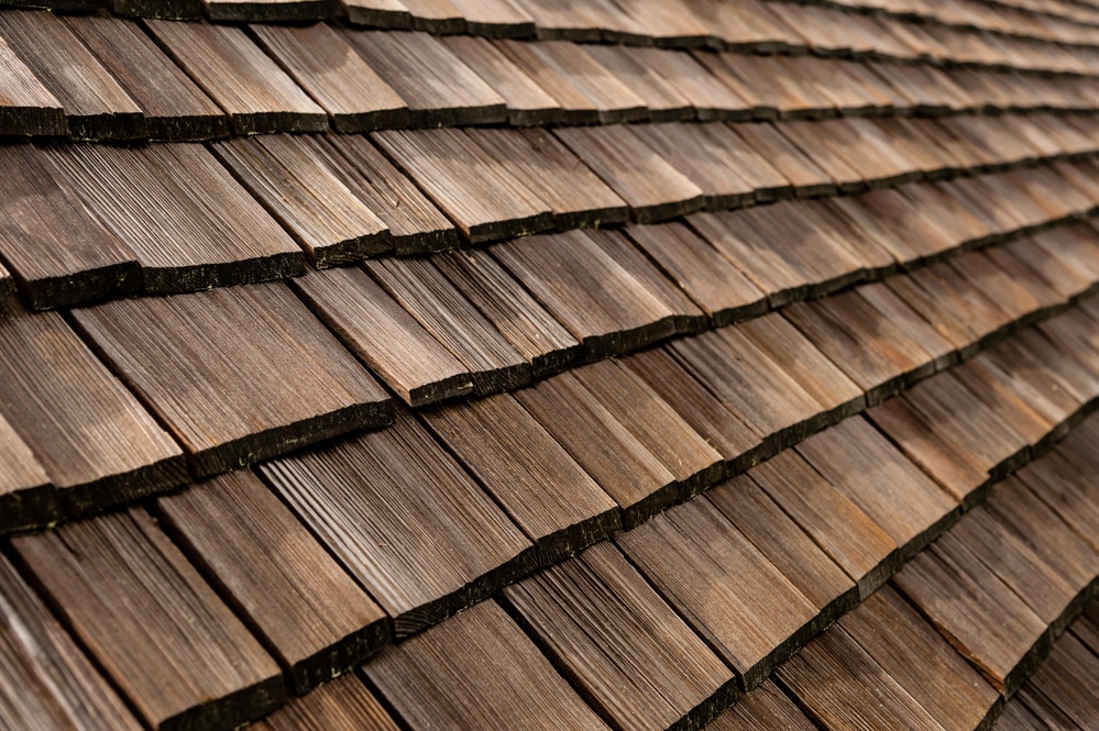 Wood shake roof close-up