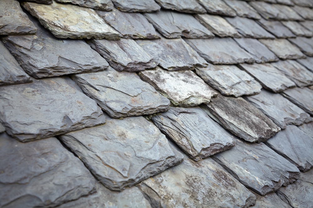 Close-up of slate shingles on roof