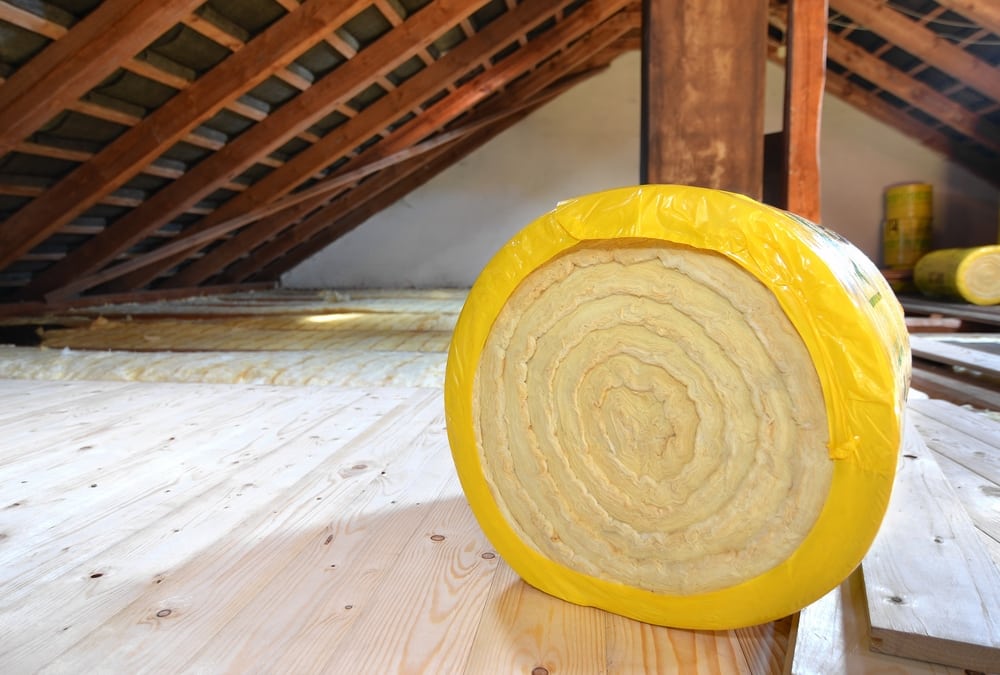 Roll of insulation in loft attic