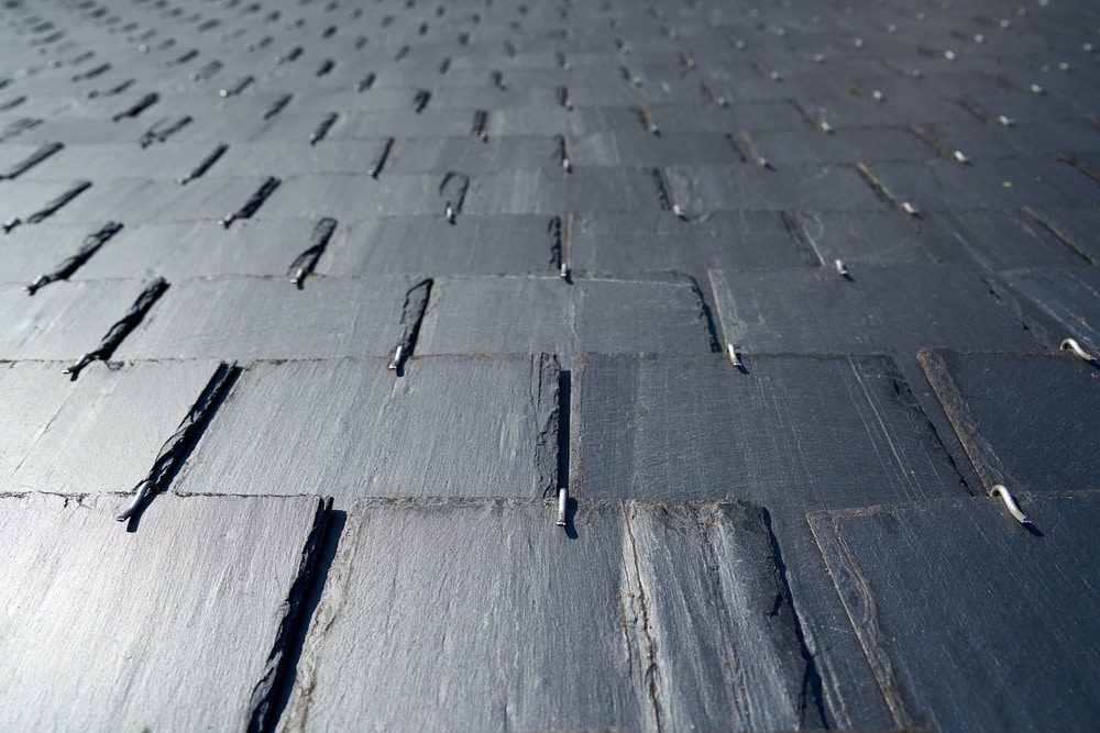 Black slate roof tiles