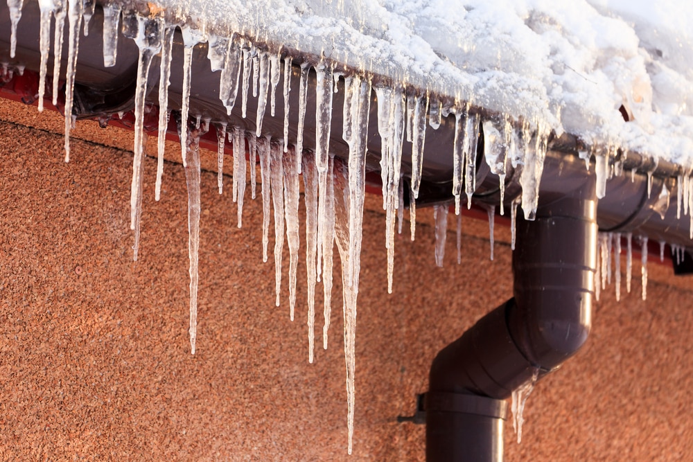 Icicles hanging from gutters on roof