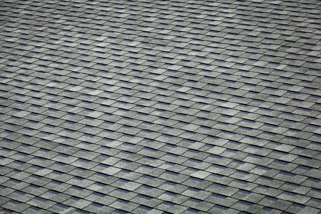close-up of gray roof shingles