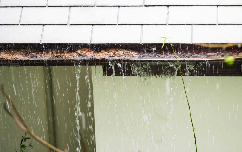 clogged residential gutter